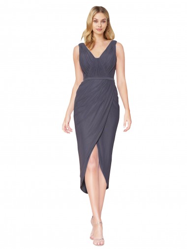 Sem Mangas Decote V Costas em V Chiffon Sereia Cinza Ardósia Vestidos de Madrinha / Vestidos de Noite / Vestidos de Festa