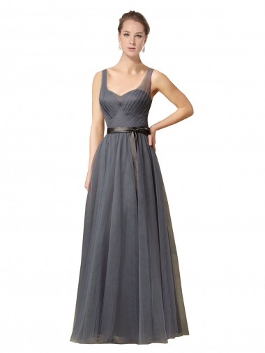 Sem Mangas Amor Costas em V Tule Linha A Longo Vestidos de Madrinha