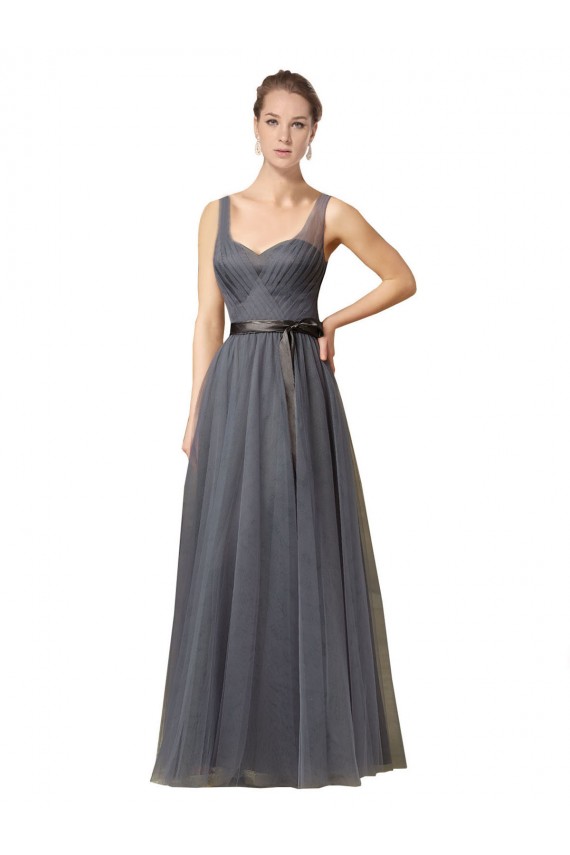 Sem Mangas Amor Costas em V Tule Linha A Longo Vestidos de Madrinha