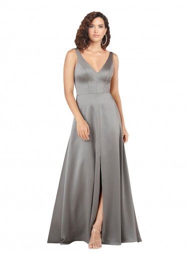 Sem Mangas Decote V Cetim Sedoso Linha A Longo Vestidos de Madrinha / Vestidos de Noite / Vestidos de Festa