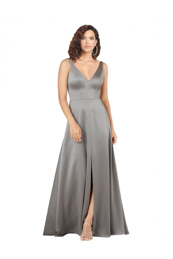 Sem Mangas Decote V Cetim Sedoso Linha A Longo Vestidos de Madrinha / Vestidos de Noite / Vestidos de Festa