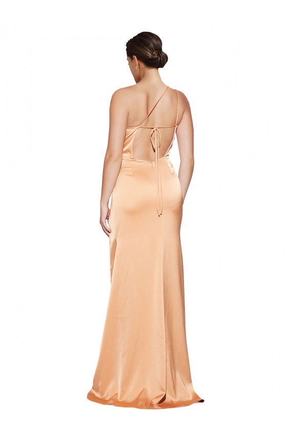 Sem Mangas Um Ombro Abrir de volta Cetim Elástico Bainha Longo Vestidos de Madrinha / Vestidos de Noite / Vestidos de Festa