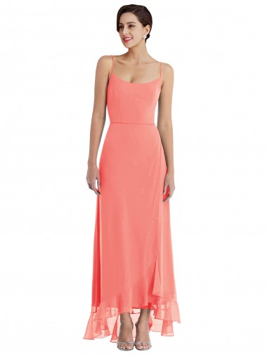 Sem Mangas Alças finas Chiffon Linha A Alto Baixo, Vestidos de Madrinha