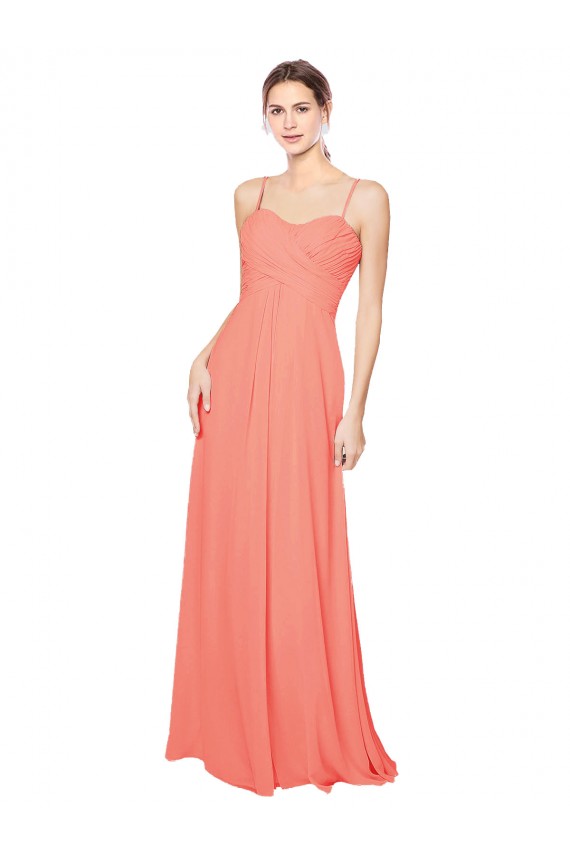 Sem Mangas Alças finas Abrir de volta Chiffon Linha A Coral Longo Vestidos de Madrinha