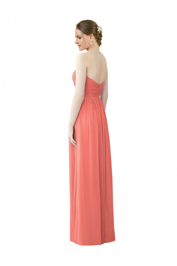 Sem Mangas Amor Chiffon Linha A Coral Longo Vestidos de Madrinha
