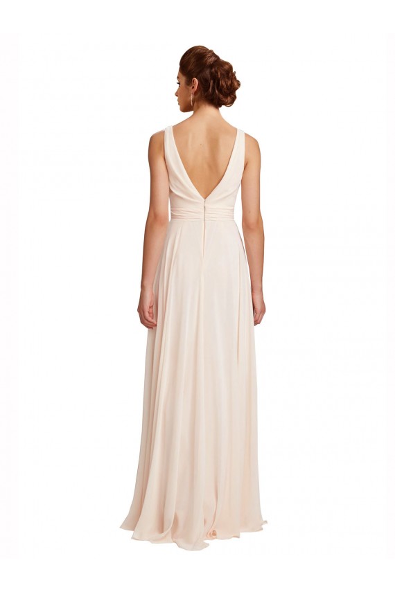 Sem Mangas Barco Costas em V Chiffon Linha A Vestidos de Madrinha