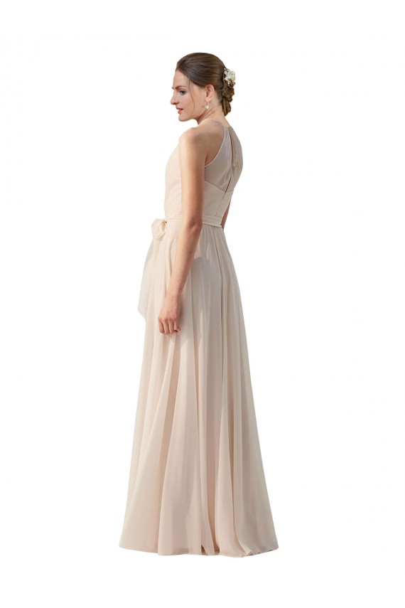 Sem Mangas Barco Chiffon Linha A Vestidos de Madrinha