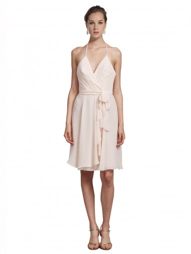 Sem Mangas Cabeçada Chiffon Linha A Curto Vestidos de Madrinha / Vestidos de Cocktail / Vestidos de Homecoming