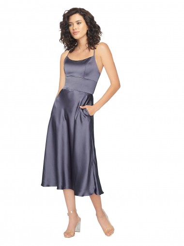 Sem Mangas Colher Criss Cruz Cetim Sedoso Linha A Vestidos de Madrinha / Vestidos de Festa / Vestidos de Cocktail / Vestidos de Homecoming