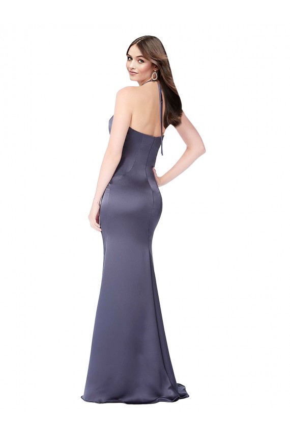 Sem Mangas Cabeçada Lombar Cetim Sedoso Sereia Vestidos de Madrinha / Vestidos de Noite / Vestidos de Festa