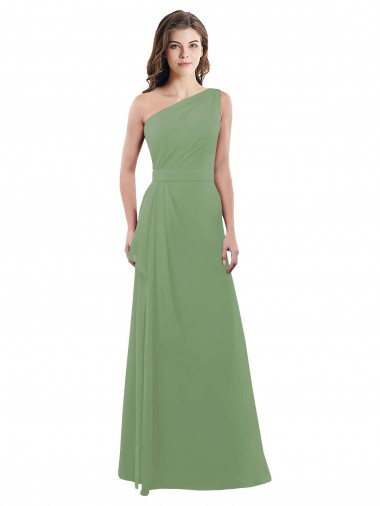 Sem Mangas Um Ombro Chiffon Linha A Ervas Marinhas Longo Vestidos de Madrinha