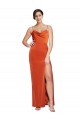 Sem Mangas Alças finas Criss Cruz Cetim Elástico Bainha Longo Vestidos de Madrinha / Vestidos de Noite / Vestidos de Festa