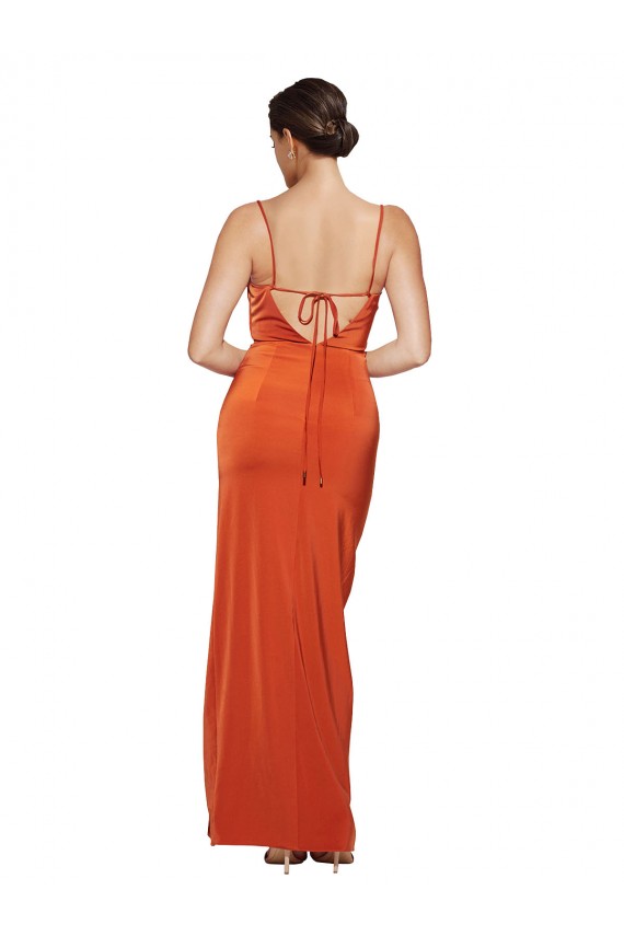 Sem Mangas Alças finas Criss Cruz Cetim Elástico Bainha Longo Vestidos de Madrinha / Vestidos de Noite / Vestidos de Festa