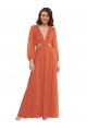 Mangas Compridas, Mangas Bispo Decote V Abrir de volta Chiffon Linha A Alto Baixo, Vestidos de Madrinha