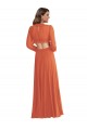 Mangas Compridas, Mangas Bispo Decote V Abrir de volta Chiffon Linha A Alto Baixo, Vestidos de Madrinha