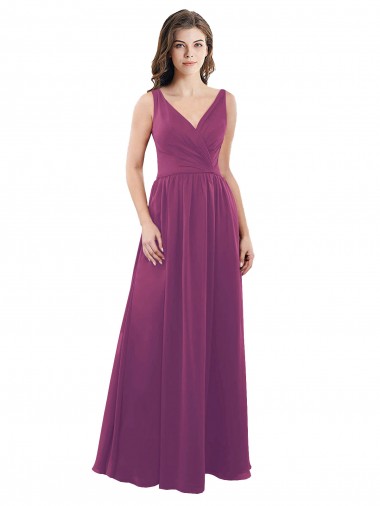Sem Mangas Decote V Costas em V Chiffon Linha A Frutos Silvestres Longo Vestidos de Madrinha