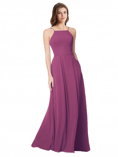 Sem Mangas Sem alças Abrir de volta Chiffon Linha A Frutos Silvestres Vestidos de Madrinha