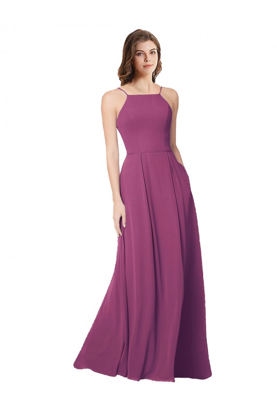 Sem Mangas Sem alças Abrir de volta Chiffon Linha A Frutos Silvestres Vestidos de Madrinha