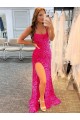 Sem Mangas Alças finas Lantejoulas Veludo Bainha Vestidos de Festa