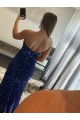 Sem Mangas Sem alças Lantejoulas Veludo Bainha Fúcsia Vestidos de Festa