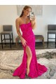Sem Mangas Sem alças Lantejoulas Veludo Bainha Fúcsia Vestidos de Festa
