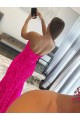 Sem Mangas Sem alças Lantejoulas Veludo Bainha Fúcsia Vestidos de Festa