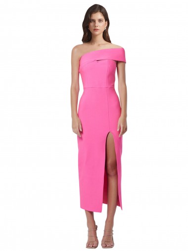 Sem Mangas Um Ombro Crepe Esticado Bainha Fúcsia Longo Vestidos de Madrinha / Vestidos de Noite / Vestidos de Festa