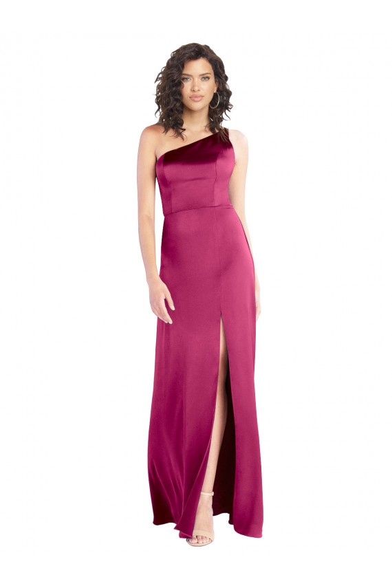 Sem Mangas Um Ombro Abrir de volta Cetim Elástico Linha A Vestidos de Madrinha / Vestidos de Noite / Vestidos de Festa