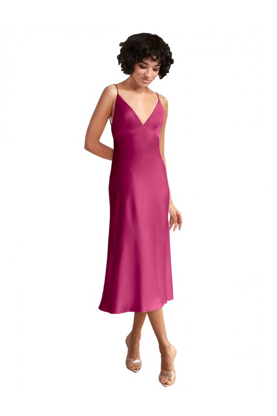 Sem Mangas Decote V Lombar Cetim Elástico Linha A Vestidos de Madrinha / Vestidos de Noite / Vestidos de Festa