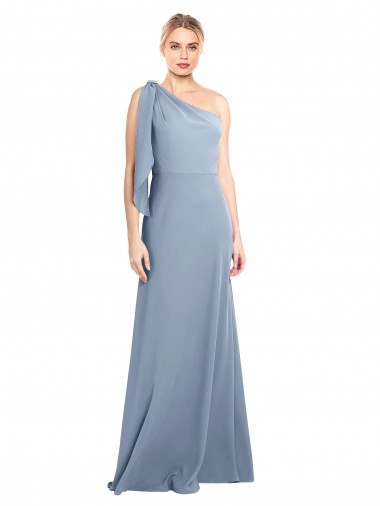 Mangas Esvoaçantes Um Ombro Crepe Esticado Bainha Longo Vestidos de Madrinha / Vestidos de Noite / Vestidos de Festa
