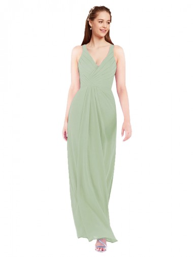 Sem Mangas Decote V Buraco da fechadura Chiffon Bainha Vestidos de Madrinha