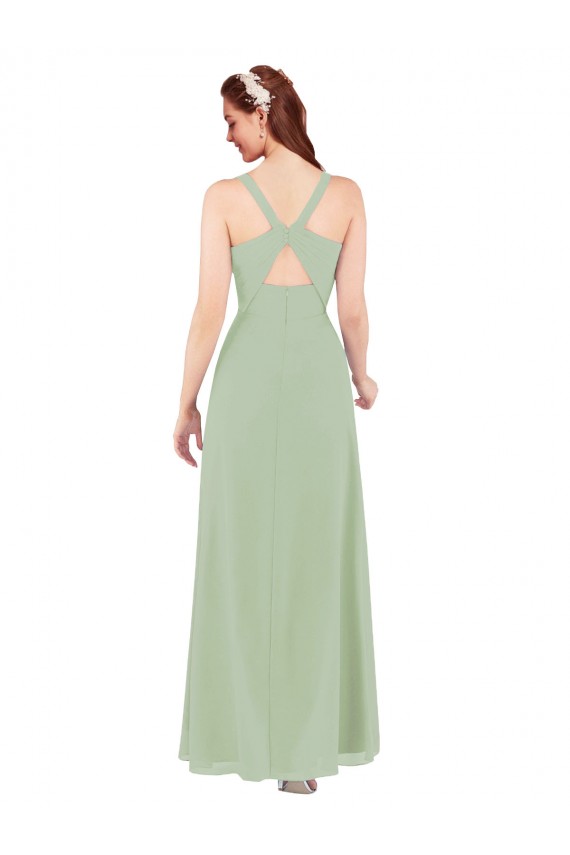 Sem Mangas Decote V Buraco da fechadura Chiffon Bainha Vestidos de Madrinha