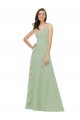 Sem Mangas Alças finas Chiffon Linha A Fumo Verde Longo Vestidos de Madrinha
