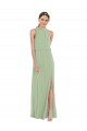 Sem Mangas Decote Alto Chiffon Linha A Fumo Verde Vestidos de Madrinha