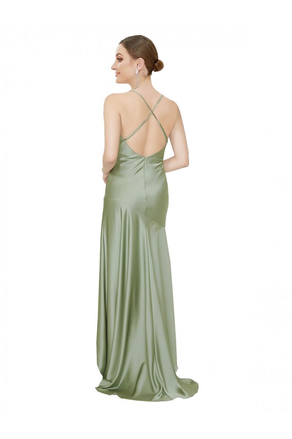 Sem Mangas Decote Capuz Abrir de volta Cetim Sedoso Linha A Vestidos de Madrinha / Vestidos de Noite / Vestidos de Festa