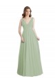 Sem Mangas Decote V Costas em V Chiffon Linha A Fumo Verde Longo Vestidos de Madrinha