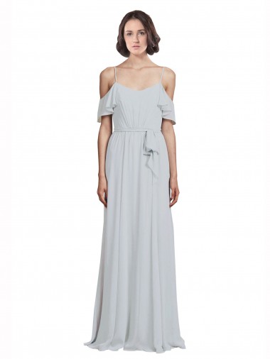 Sem Mangas Fora do Ombro Chiffon Linha A Geada Longo Vestidos de Madrinha
