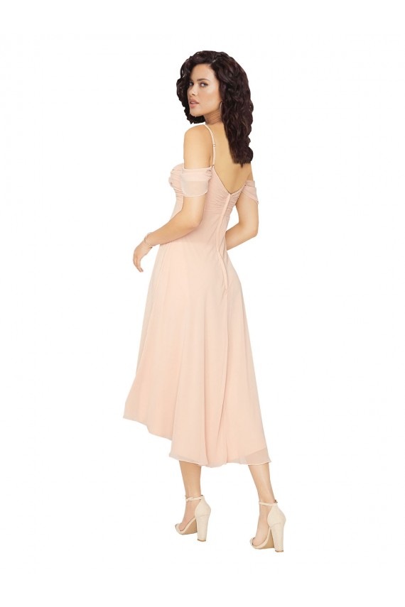 Ombro Frio Decote Quadrado Lombar Chiffon Linha A Vestidos de Madrinha