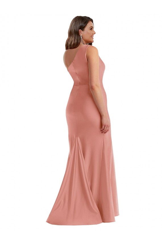 Sem Mangas Um Ombro Cetim Sedoso Sereia Geórgia Pêssego Longo Vestidos de Madrinha / Vestidos de Noite / Vestidos de Festa