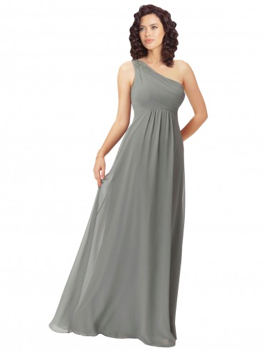 Sem Mangas Um Ombro Chiffon Linha A Glicínias Longo Vestidos de Madrinha