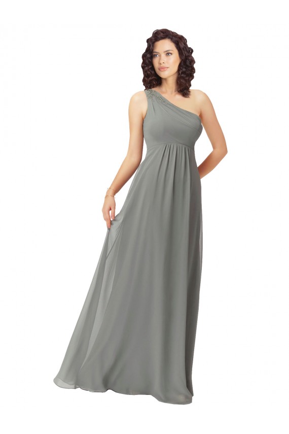 Sem Mangas Um Ombro Chiffon Linha A Glicínias Longo Vestidos de Madrinha