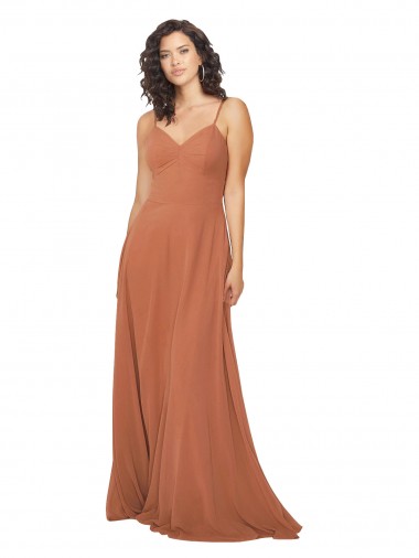 Sem Mangas Decote V Buraco da fechadura Chiffon Linha A Longo Vestido de Madrinha