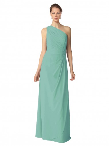 Sem Mangas Um Ombro Chiffon Linha A Jade Longo Vestidos de Madrinha