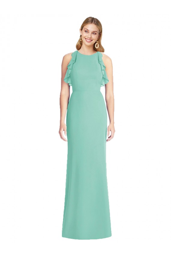 Sem Mangas Decote Joia Abrir de volta Chiffon Sereia Vestidos de Madrinha