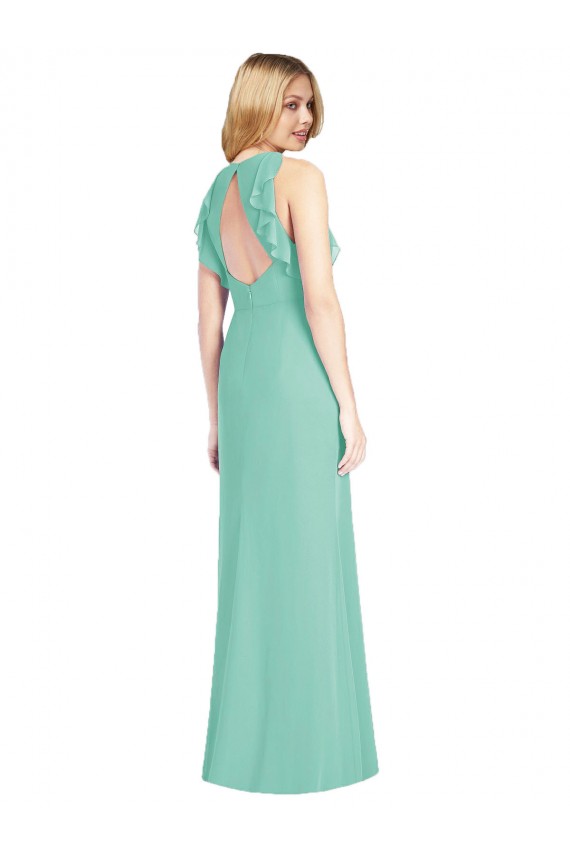 Sem Mangas Decote Joia Abrir de volta Chiffon Sereia Vestidos de Madrinha