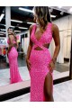 Sem Mangas Decote V Lantejoulas Veludo Bainha Vestido de Festa / Vestido de Madrinha