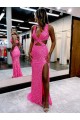 Sem Mangas Decote V Lantejoulas Veludo Bainha Vestido de Festa / Vestido de Madrinha