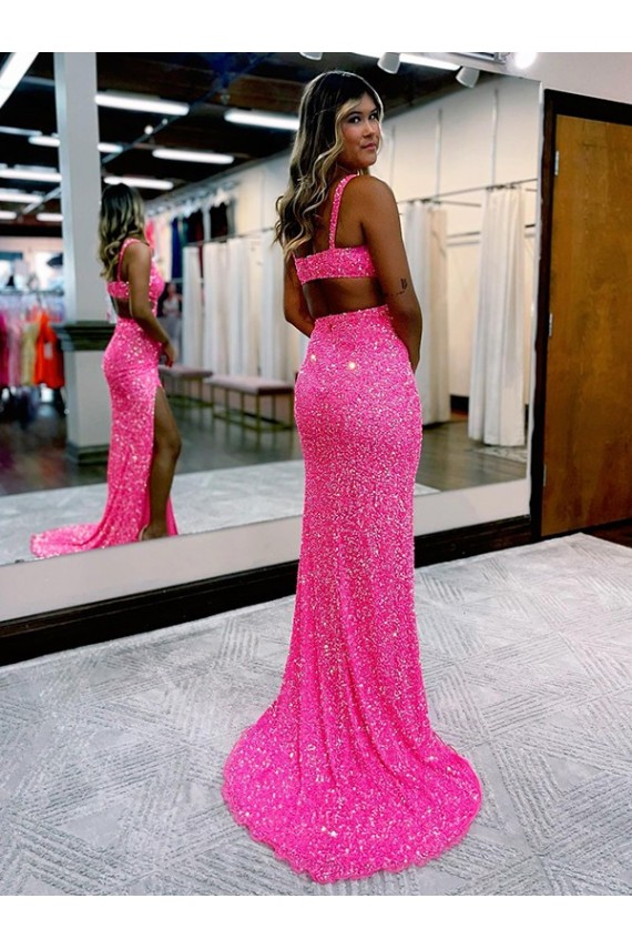 Sem Mangas Decote V Lantejoulas Veludo Bainha Vestido de Festa / Vestido de Madrinha