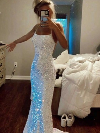 Sem Mangas Alças finas Lantejoulas Veludo Bainha Longo Vestidos de Festa