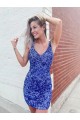 Sem Mangas Decote V Lantejoulas Veludo Bainha Curto Vestido de Festa / Vestido de Madrinha